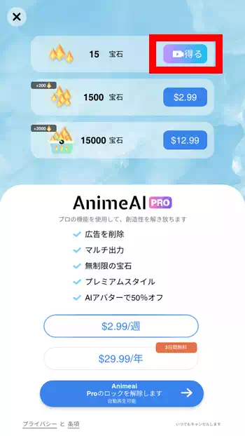 Anime AI 購入画面