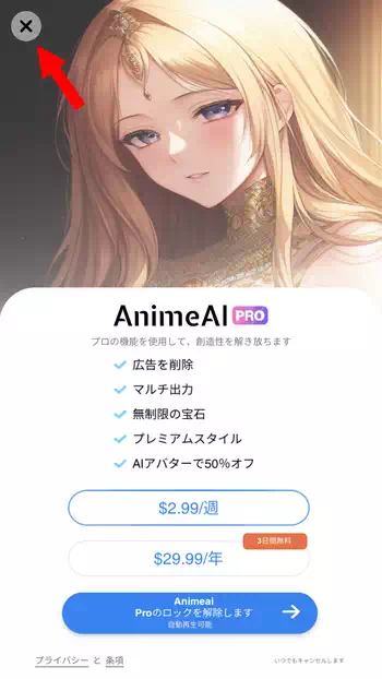 Anime AI PRO購入画面