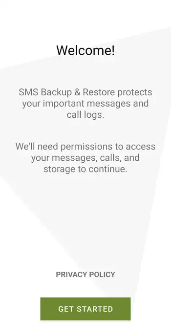SMS Backup & Restore 初回起動画面